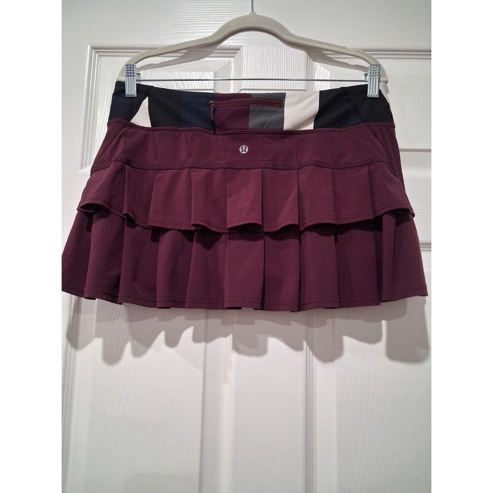 Lululemon Run Pace Setter Skirt Skort Plum Pow Stripe Ruffle Back  Size  10
